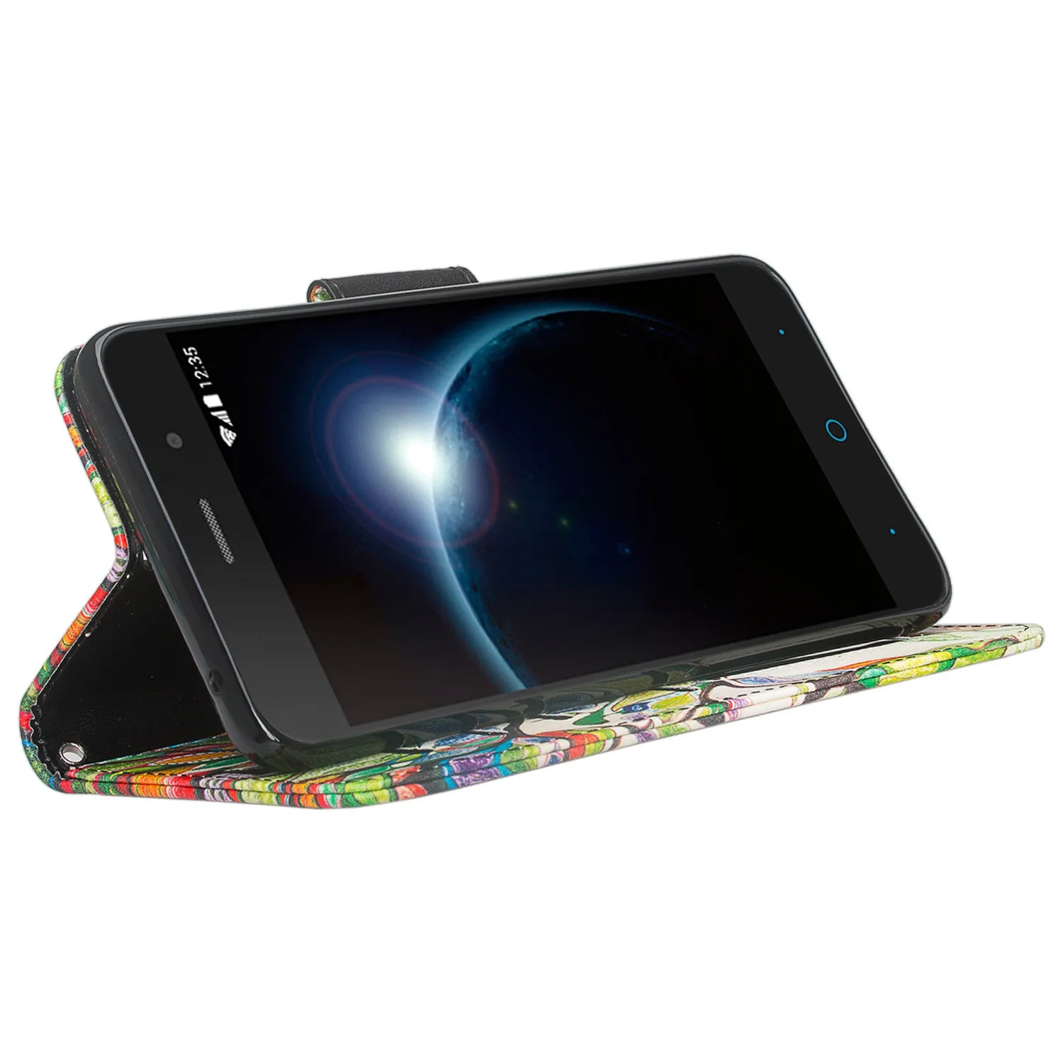 ZTE Sequoia | Blade Z Max | ZTE Z982 Case, Wrist Strap Pu Leather Magnetic Flip[Kickstand] Wallet Case Cover with ID & Card Slots - Vibrant Tree